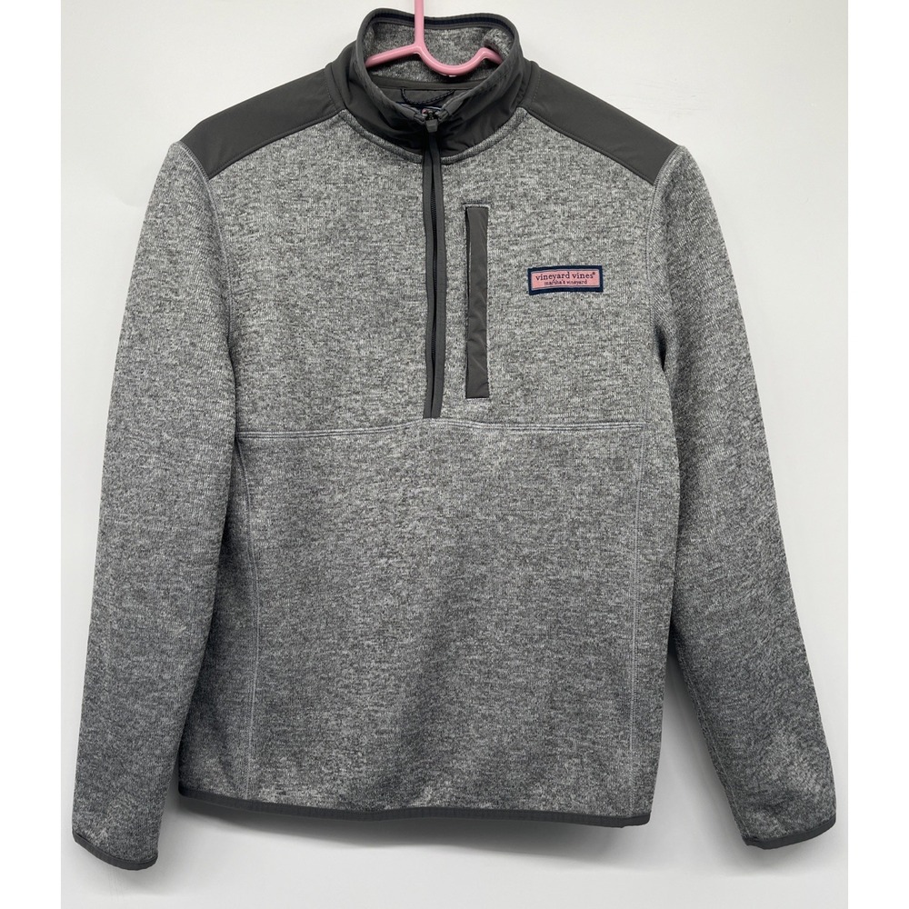 Vineyard Vines Sweater Mens XS Gray Quarter Zip Fleece Chest Pocket EUC - Picture 1 of 7